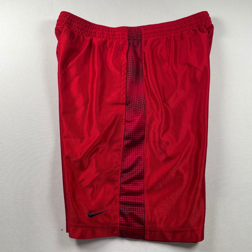 Nike Mens XL Basketball Shorts Red Mesh Black Polka Dot Side Stripe Athletic